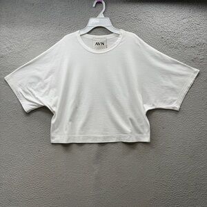Avn AVN Womens Cotton White Short Sleeve T-shirt Blouse Top Size 44 EU XL USA